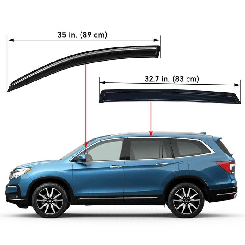 Lightronic واقي نافذة أوتوماتيكي خارجي ليتروينك شديد التحمل، يناسب هوندا بايلوت 2016-2022 (لا يشمل طراز تورينغ)، حماية من الأشعة فوق البنفسجية، واقي مطر، واقي ريح أصلي، تركيب بدون حفر، دخاني داكن، 4 قطع - Image 2